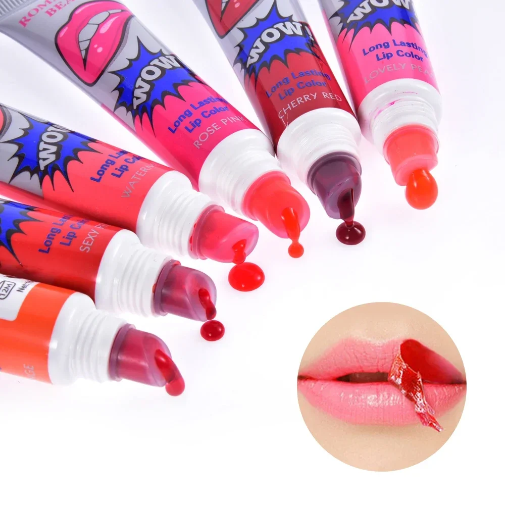 1pc Tear Pull Liquid Lipstick Longlasting Lip Gloss Mask Base Waterproof Moisturizer Makeup Peel Off Lipgloss Cosmetics 6 Colors