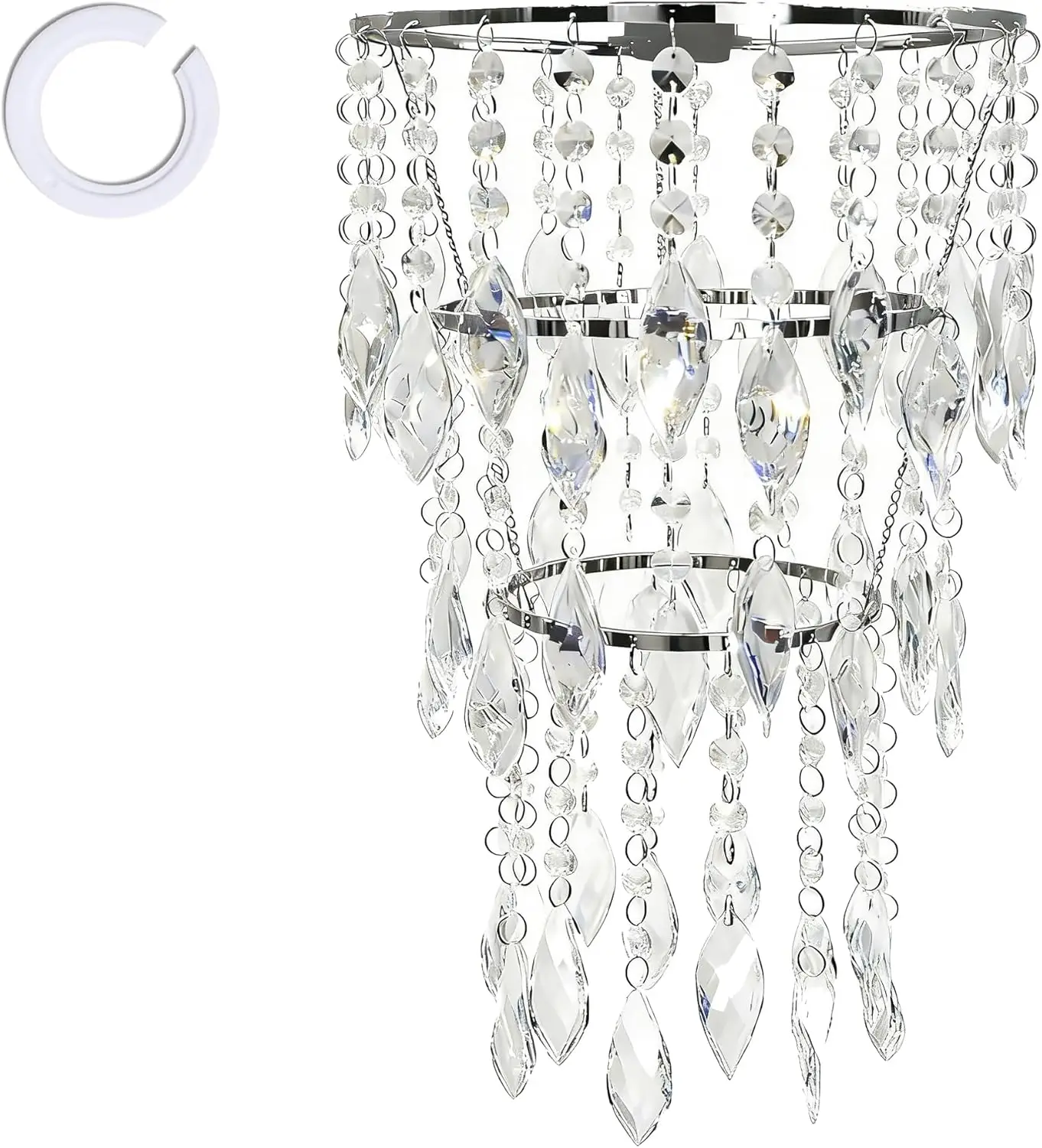 

Chandelier Shades, Mini Crystal Shade, Acrylic Beaded Hanging Lampshade, Modern 2-Tiers Pendant Light Shades, Sparkling
