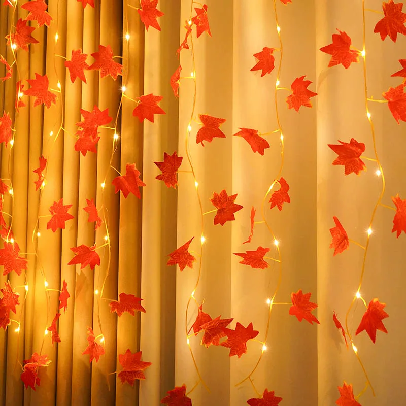 

LED Maple Leaf Rattan Light String USB Copper Wire Curtain Lights For Garden Home Living Room Thanksgiving Decoration