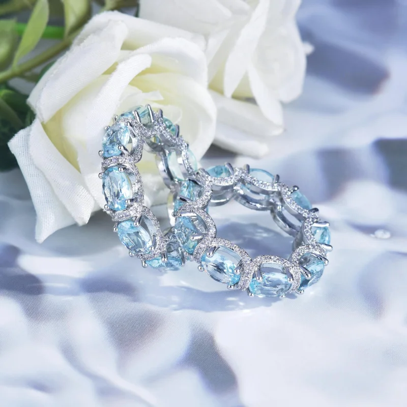 Elegantes Saphir-Schmuckset für Damen - Rundes Armband und Ring - Hochzeitsaccessoire - Modisches Ketten-Geschenk