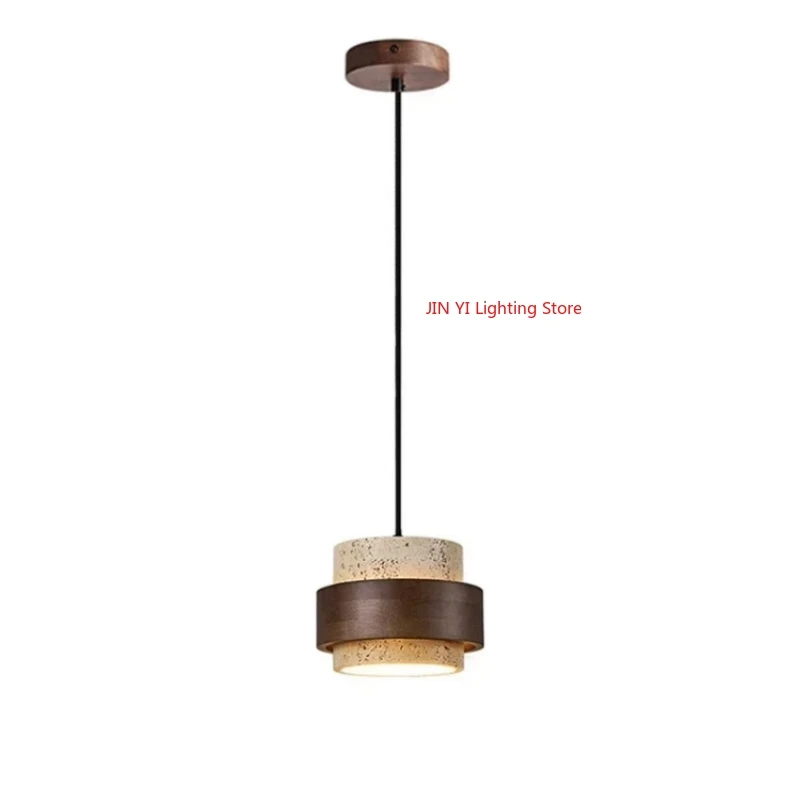 

Walnut Wood Yellow Cave Stone Decorated Small Retro Wabi Sabi Style Homestay Restaurant Bedroom Pendant Light