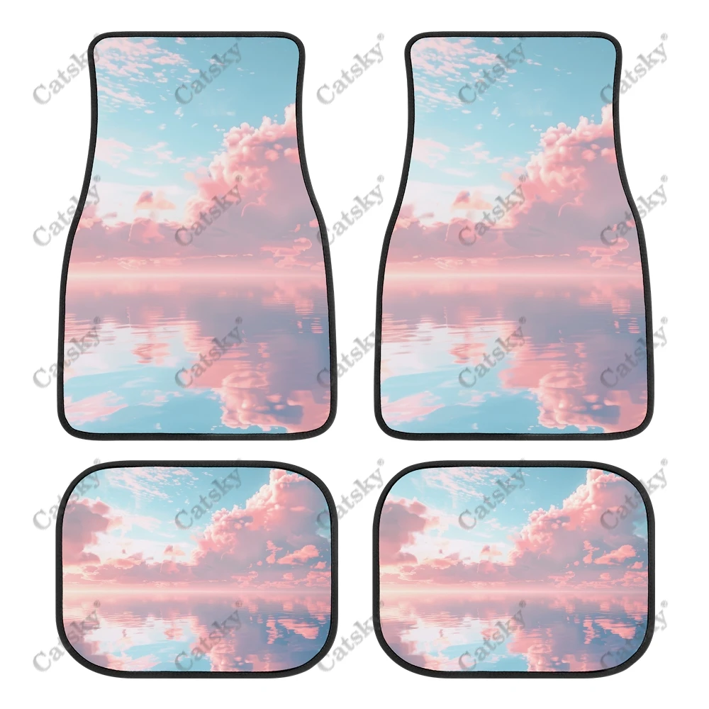 Pastel Clouds Floating Car Auto Floor Mats Carpet, 4PCS Customized Cars Mat All Weather Automotive Vehicle Pad Stylish