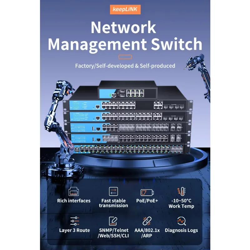10-ports enterprise managed switch full gigabit 8 copper with 2 sfp uplink L2 & L3 switching built-in power 6