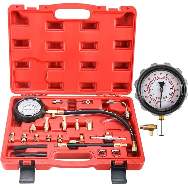 TU-114 Fuel Injector Pressure Gauge Tester Kit Diesel Engine Compression 0-140 PSI Gas Oil Pressure Tools for Car Motorcycle