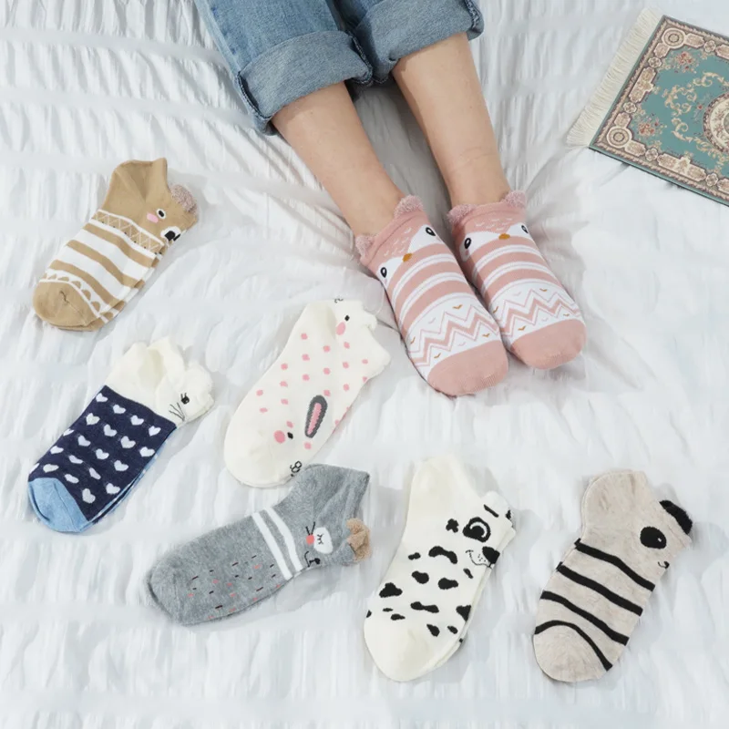 หูร้อนPlush Harajukuพิมพ์ผู้หญิงน่ารักถุงเท้าผ้าฝ้ายฤดูใบไม้ผลิใหม่การ์ตูนแมวสัตว์รูปแบบKawaii Calcetines Mujer Sokken