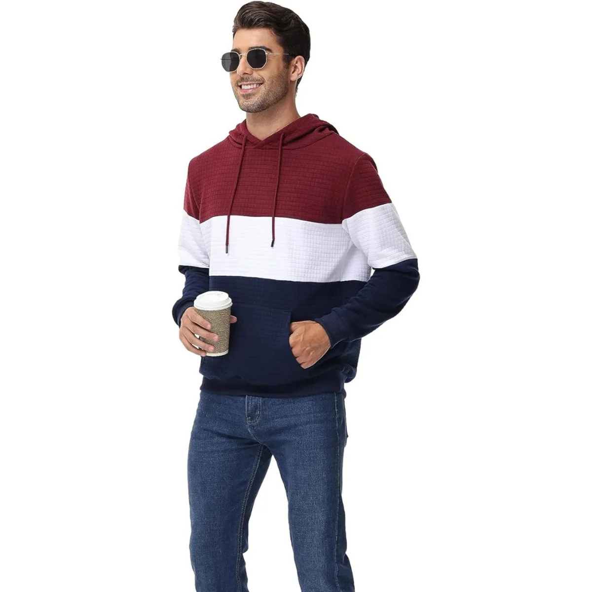 European Size Men Clothing Amazon Spring Autumn New Color-blocked Checkered Sweat Shirt Long-sleeved Hoodie Casual Sports Top