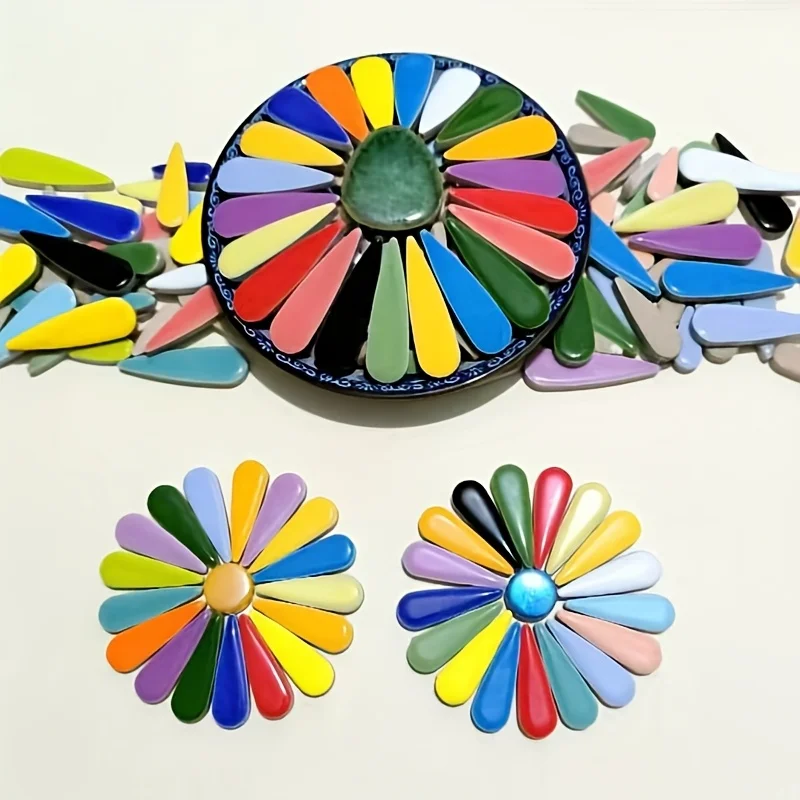 50g Teardrop-Shaped Ceramic Mosaic Tiles DIY Handmade Ceramic Mosaic Craft Materials Artistic Mosaic Pieces Loose Craft Supplies