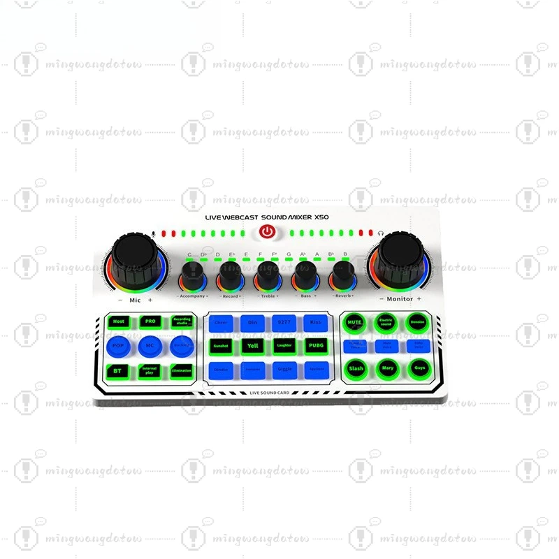 x50 White English Sound Card, Professional Singing Live Streaming Equipment, Support Charging While Live Streaming