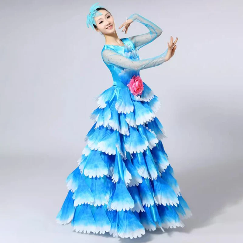 Damen Spanisches Flamenco Stierkampf-Kleid, Eröffnungstanz, Großer Schwung, Blütenblatt-Design, Klassische Kleider, Bühnentänzerin, Performance-Rock, Kostüm – Detail 19