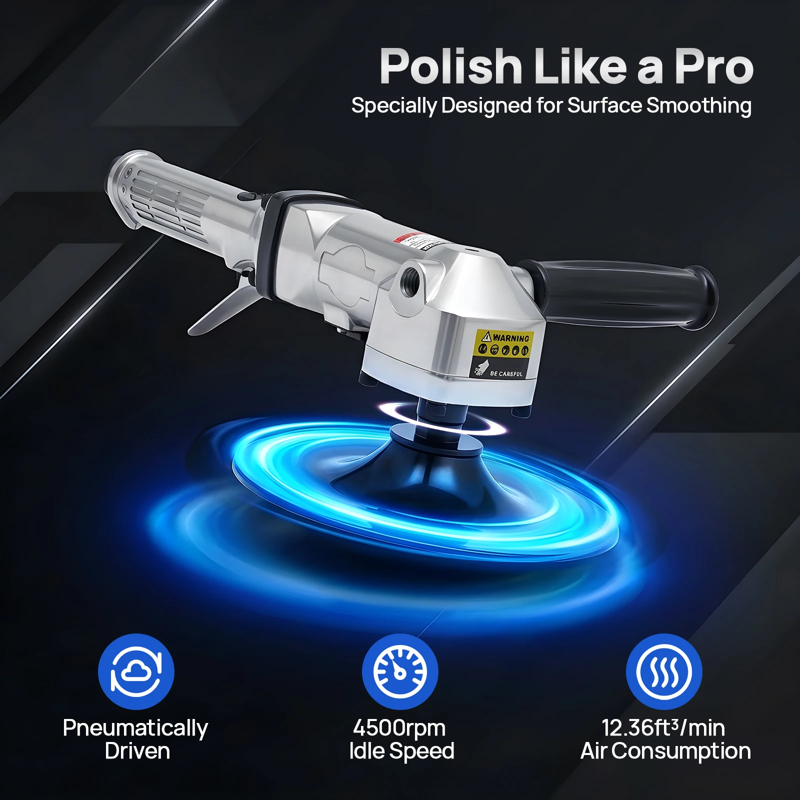 Air Angle Sander 4500RPM Pneumatic Polisher Handheld Air Sanding Tool with Auxiliary Handle, for Polishing Cars, Ships, Sinks, Stairs, Furniture