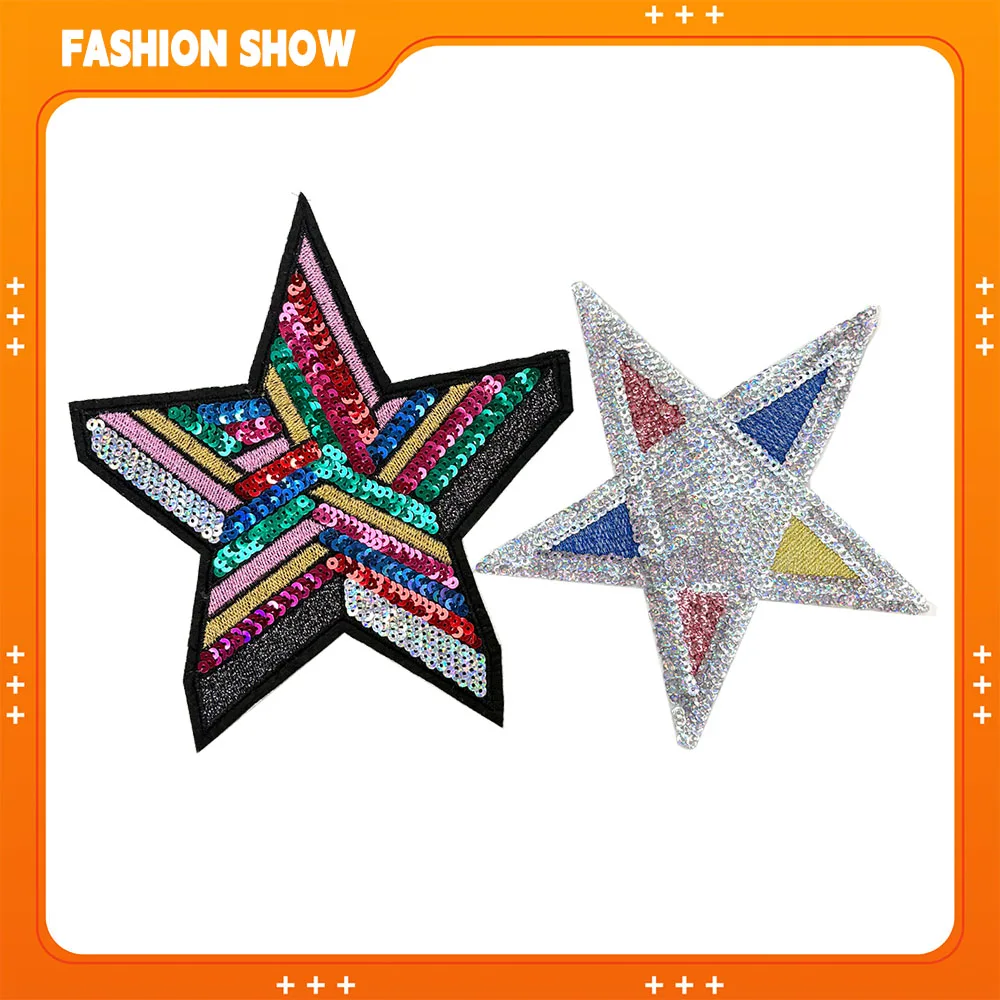 Five-Pointed Star Embroidery Patch, Sequin Star Patch, Clothing DIY Decorative Accessories, Sweatshirt T-Shirt Sweater Hat Patch, Iron-On Rhinestone Patch, Handmade Materials, Fashion Accessories
