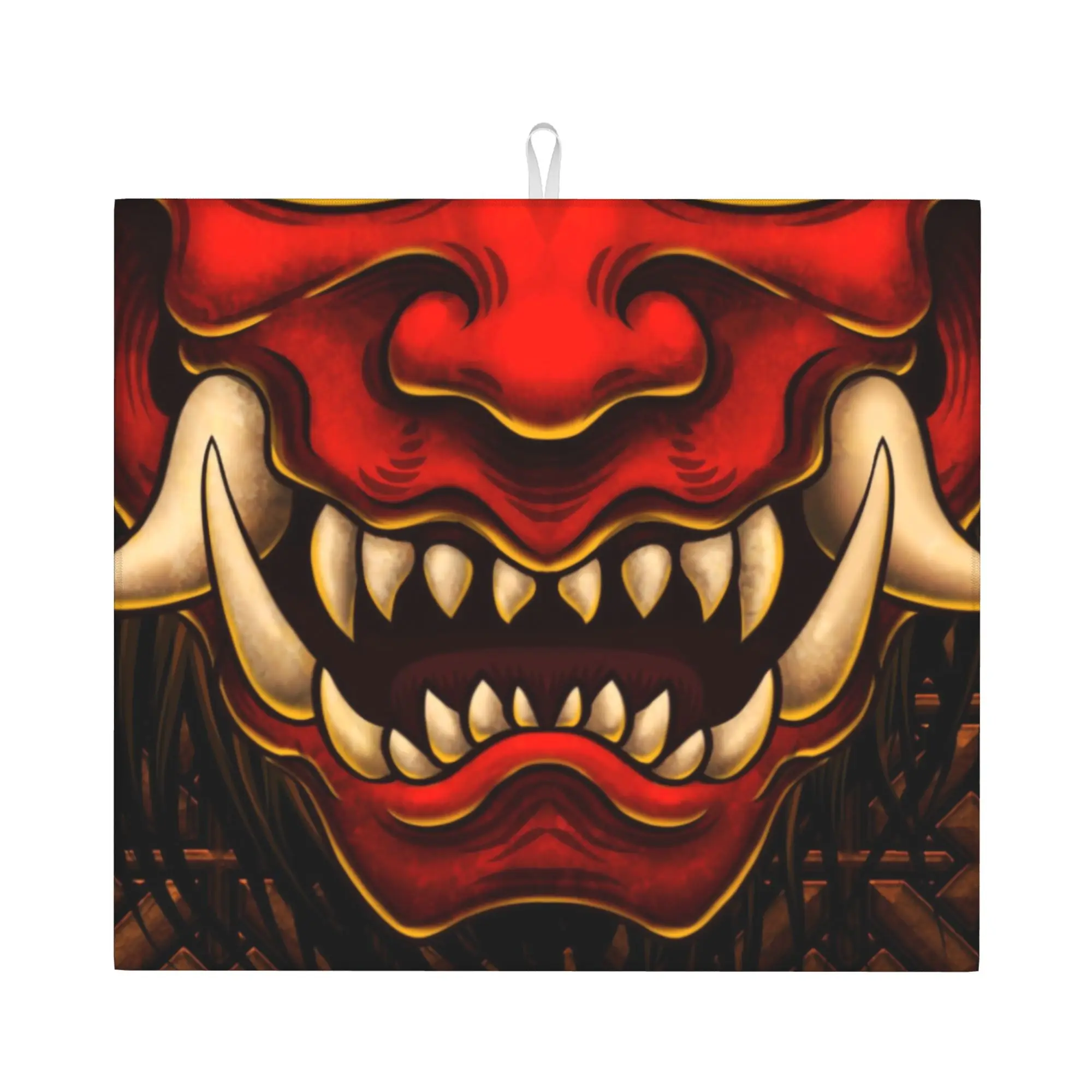 Drying Mat For Kitchen Japanese Oni Samurai Water Absorbent Reusable Demon Hannya Tattoo On Slip Kitchen Counter Protector Mat