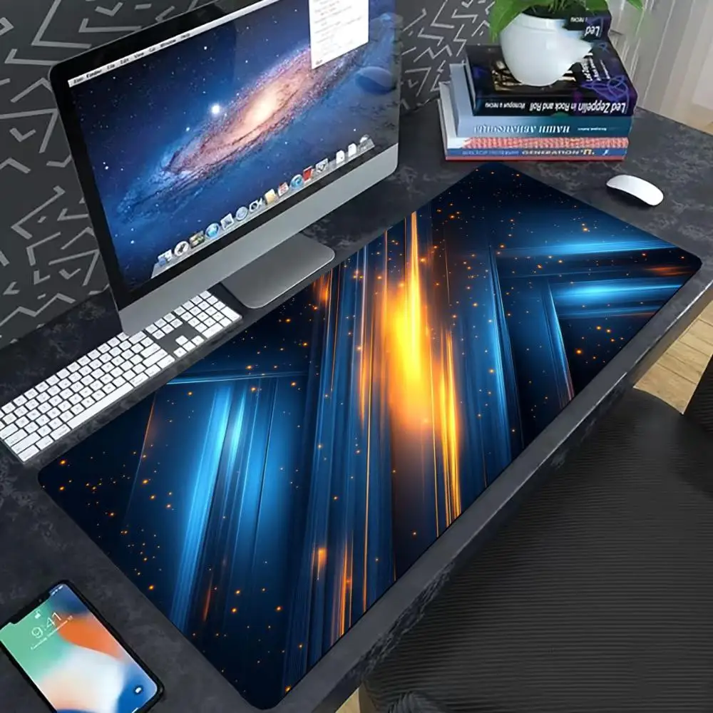 Modern Abstract Light Streak Extended Gaming Mouse Pad Non-Slip Rubber Keyboard Pad for Gamers Workstation Table Decor