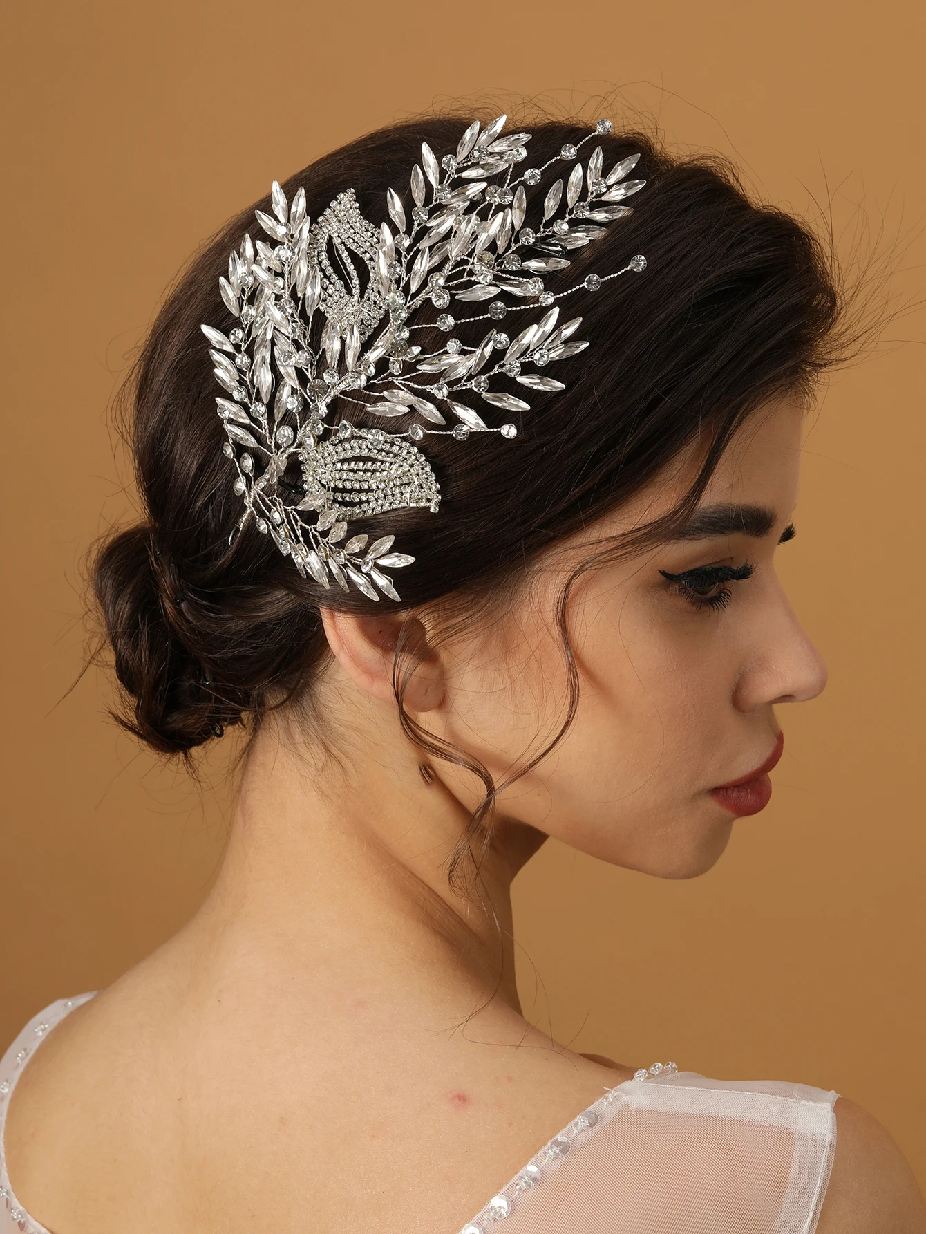 New Leaves Shape Rhinestone Hair Piece Women Pageant Wedding Accessories Bridal Headbands