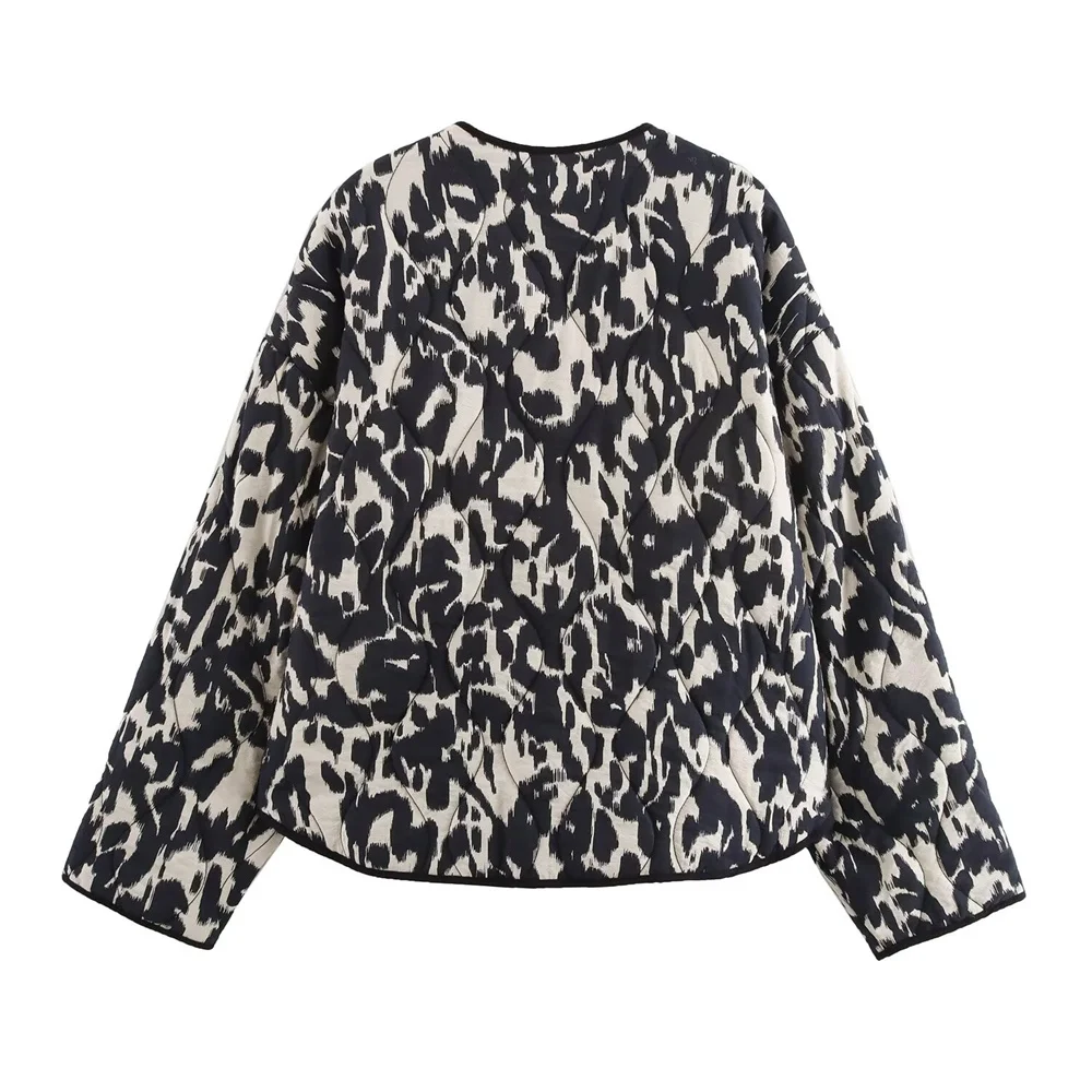 PB&ZA 2024 early autumn new women\'s all-match leopard print animal print round neck cotton jacket coat