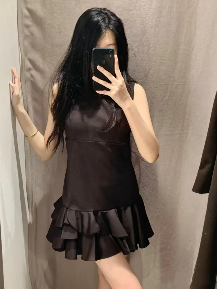 Sweet Commuter Svel decorativo em camadas de um ombro Dr Faionable Vintage cintura alta fibra de poliéster corte reto S...