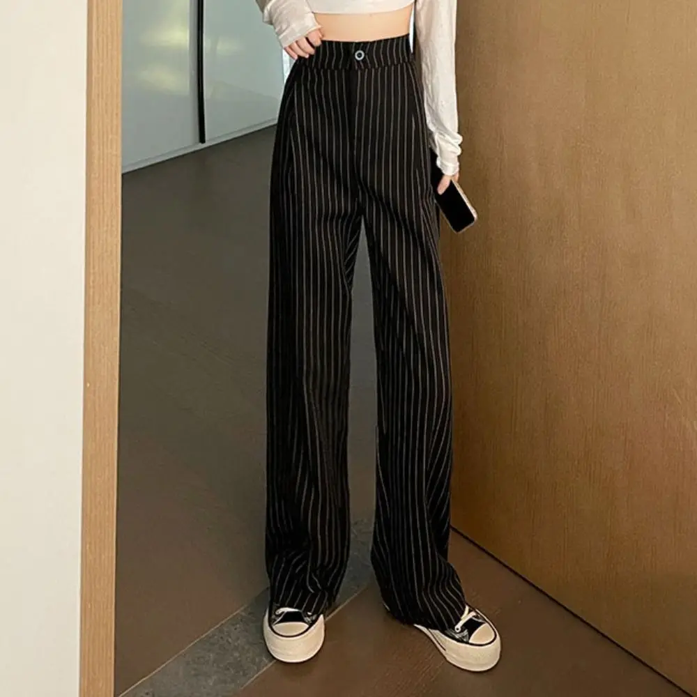 

Loose Stripe Straight Leg Pants Workout Trousers High Waist Casual Pants Women Autumn Drape Feeling Wide Leg Pants
