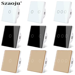 EU Touch Switch LED Crystal Glass Panel Wall Lamp Light Switch 1/2/3 Gang AC100-240V LED Sensor Switches Interruttore
