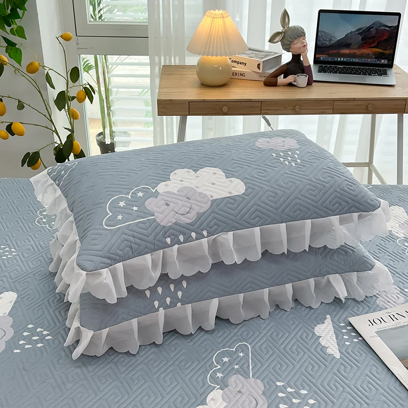 

Romantic Princess Style 2 Pcs Printed Pillowcase Soft Cotton Lace Ruffles Pillows Covers 48x74CM Cushion Case for Bed Home Decor