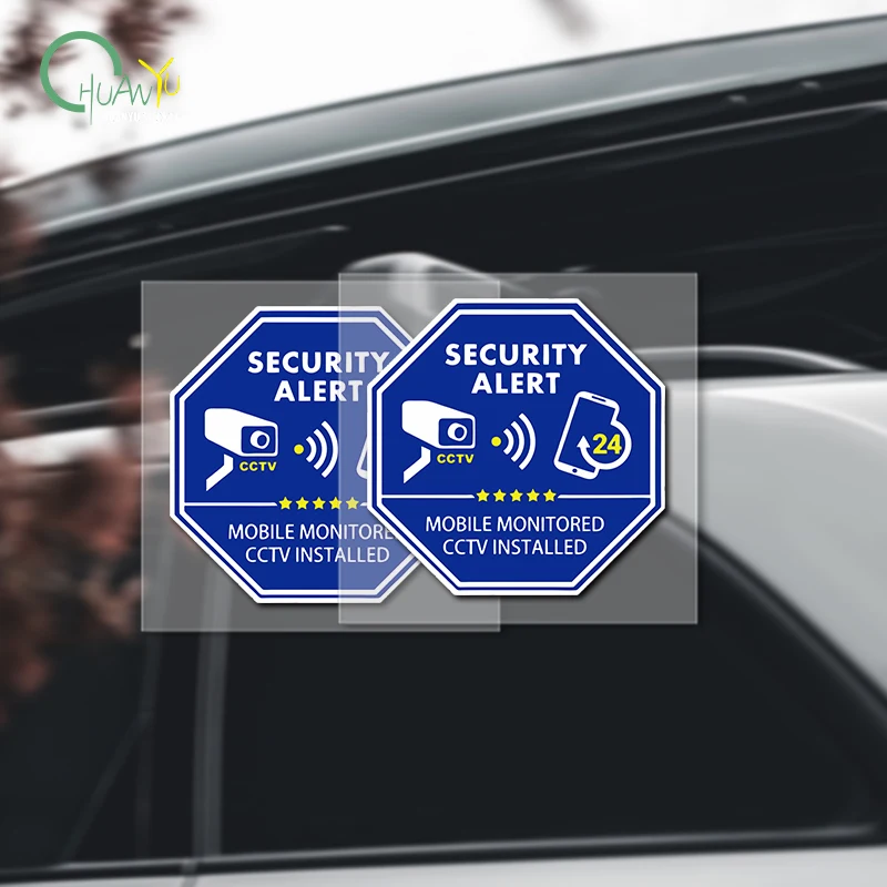CCTV sign sticker with 24-hour monitoring and camera recording icon decoration