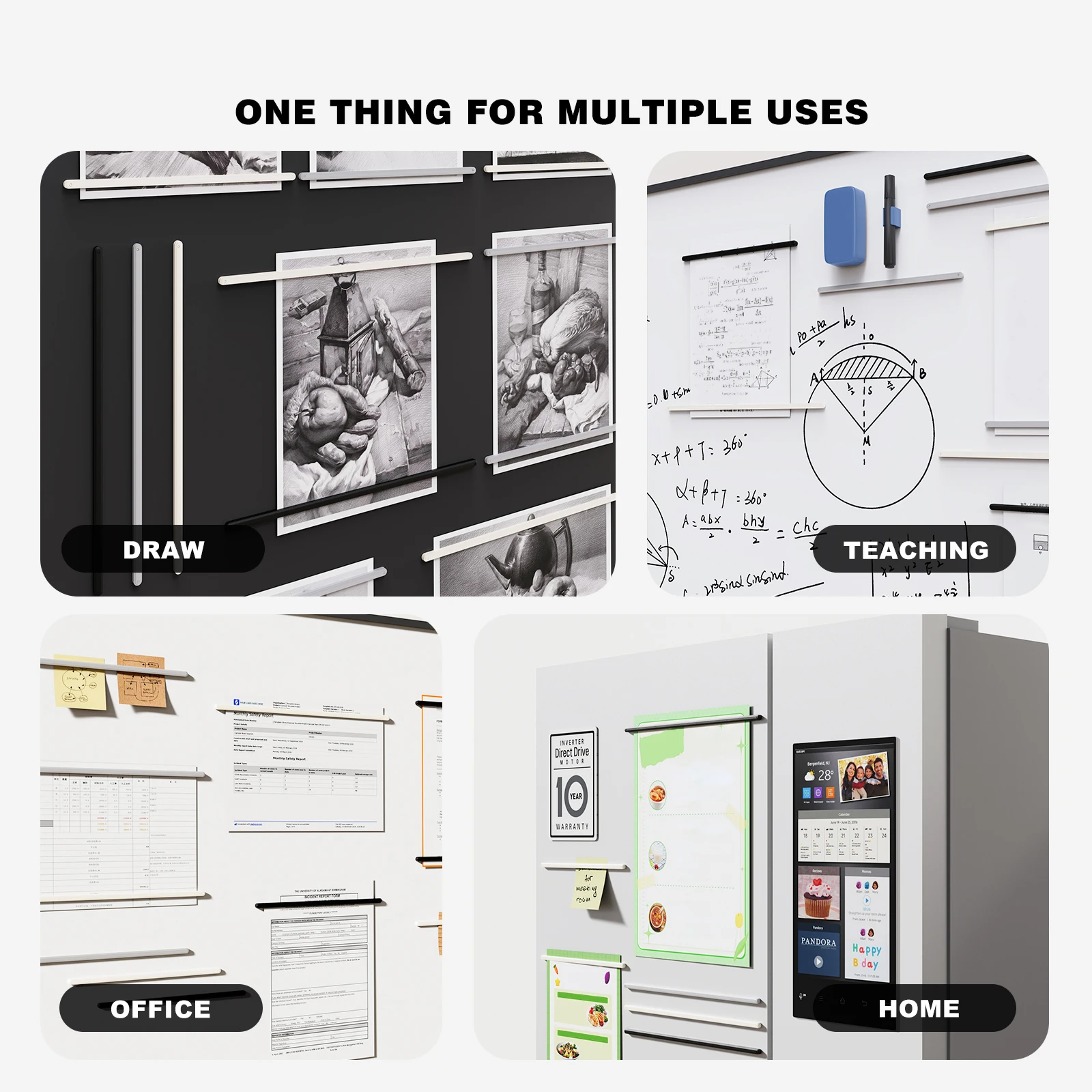 Silicone Rectangular Fridge Magnets, Embedded Magnet Strip Design, Suitable for Whiteboards, Kitchens, Offices, Lockers and More