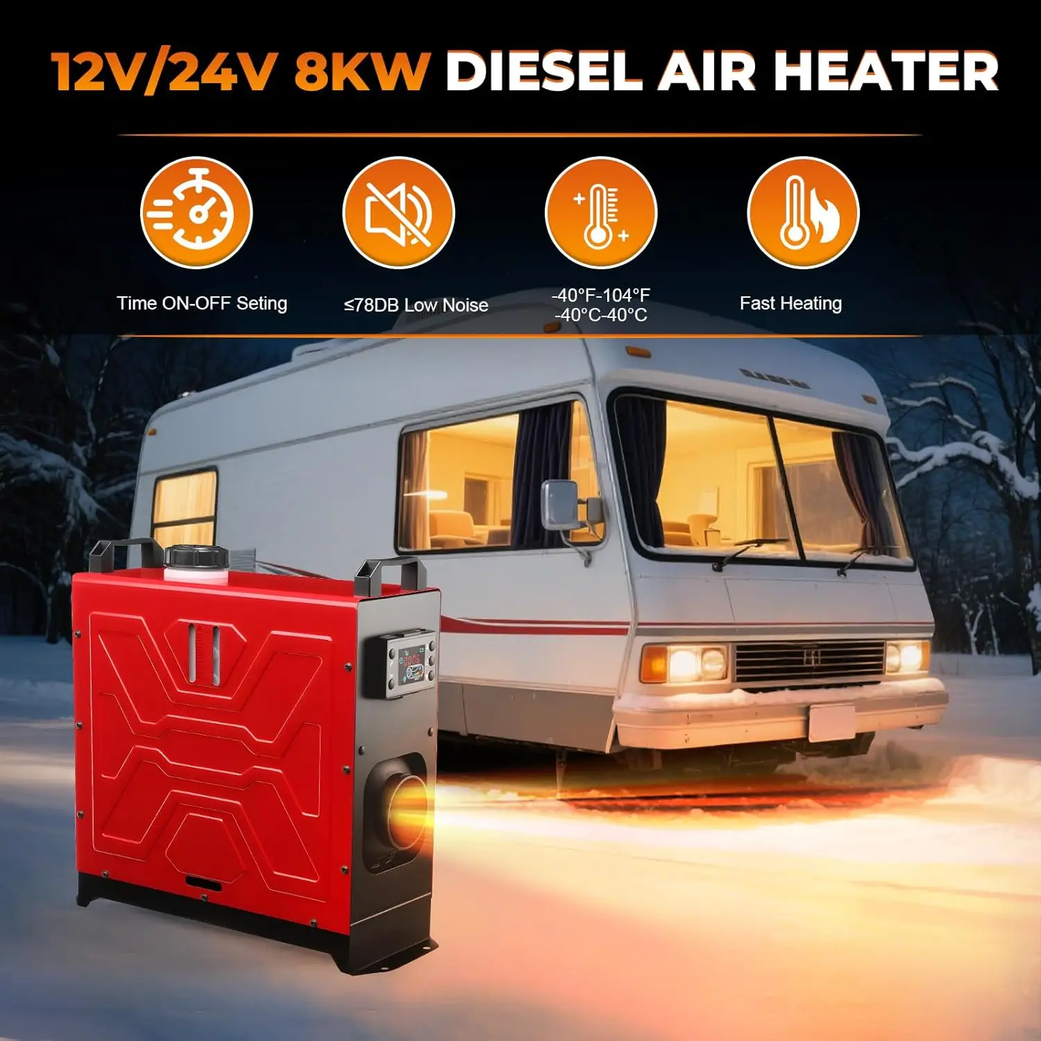 سخان ركن 12 فولت/24 فولت/110 فولت 8 كيلو وات مع جهاز تحكم عن بعد وشاشات LCD، تسخين سريع لقارب تخييم RV