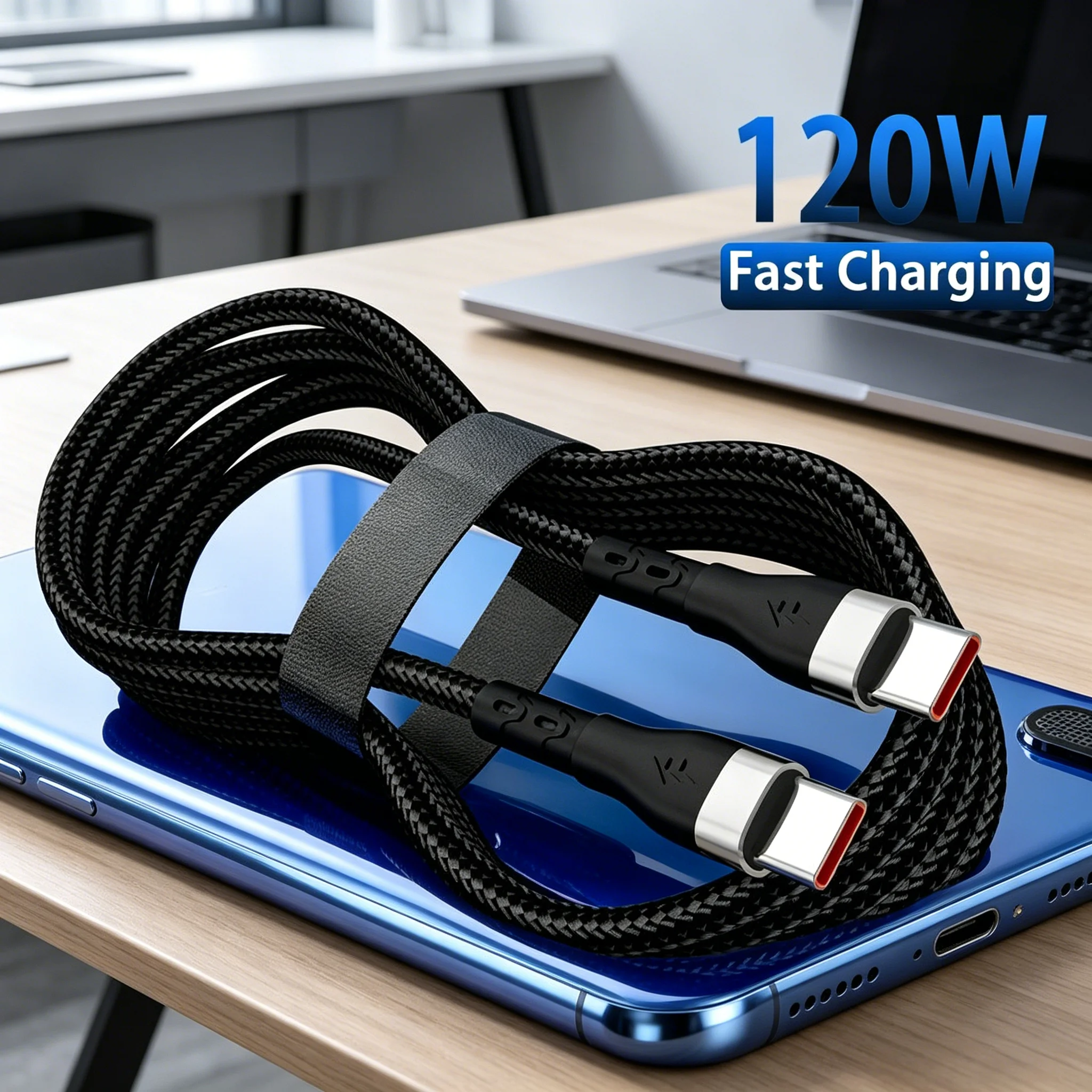 120W PD Type C Super Fast Charging Cable, 10A USB High Speed Data Sync Charging Cord For iPhone 15 Samsung Xiaomi Type C Cable