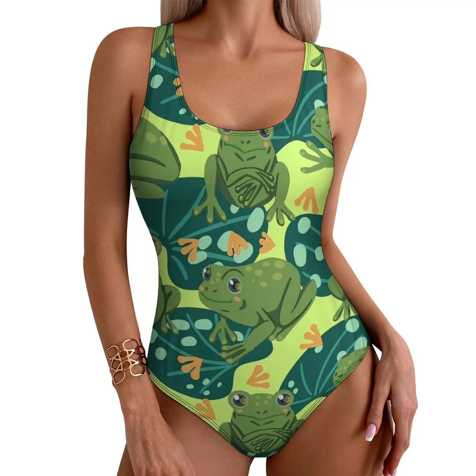

Cute Frog Swimsuit Sexy Water Lily Leaves One Piece Swimwear Push Up Bodysuit Stylish Holiday Surf Bathing Suit