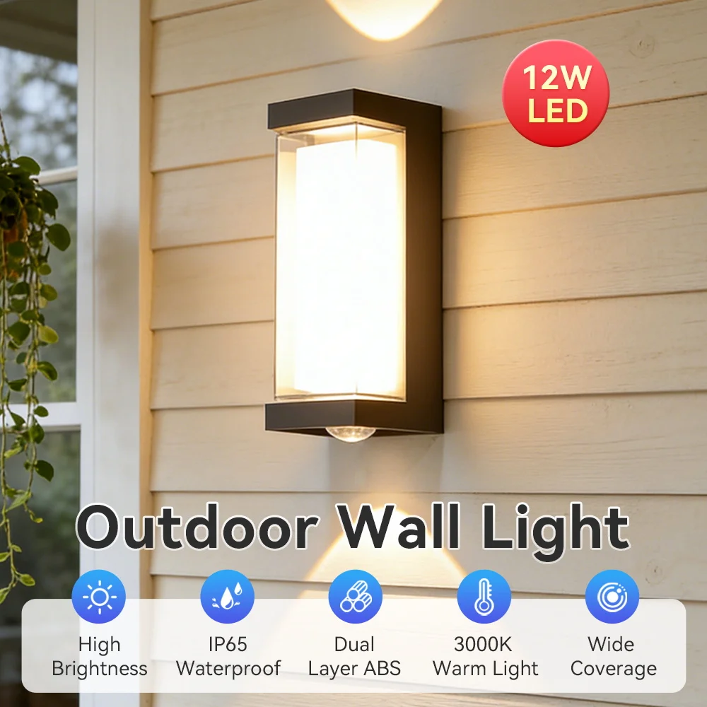 Dual-Sided IP65 Outdoor Wall Light, Warm Light，12W High Brightness with Universal AC85-265V for Porch, Stairs, Garden