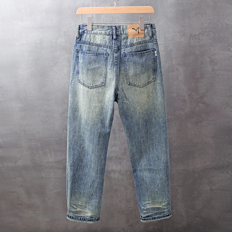 

American retro vintage patchwork wide leg jeans for men, straight tube loose fit, trendy and nostalgic pants