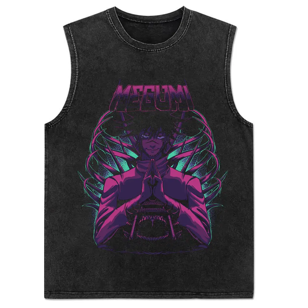 2024 New Vest Summer, Spell Back To War, Anime Printed Cotton Vest Men\'s Washed Retro Sleeveless T-shirt Ins