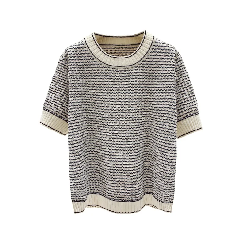 Spring Summer New Fashion Striped Sweater Women Knitted Short Sleeve Pullover Women Sweter Loose O-Neck Korean Version Tops