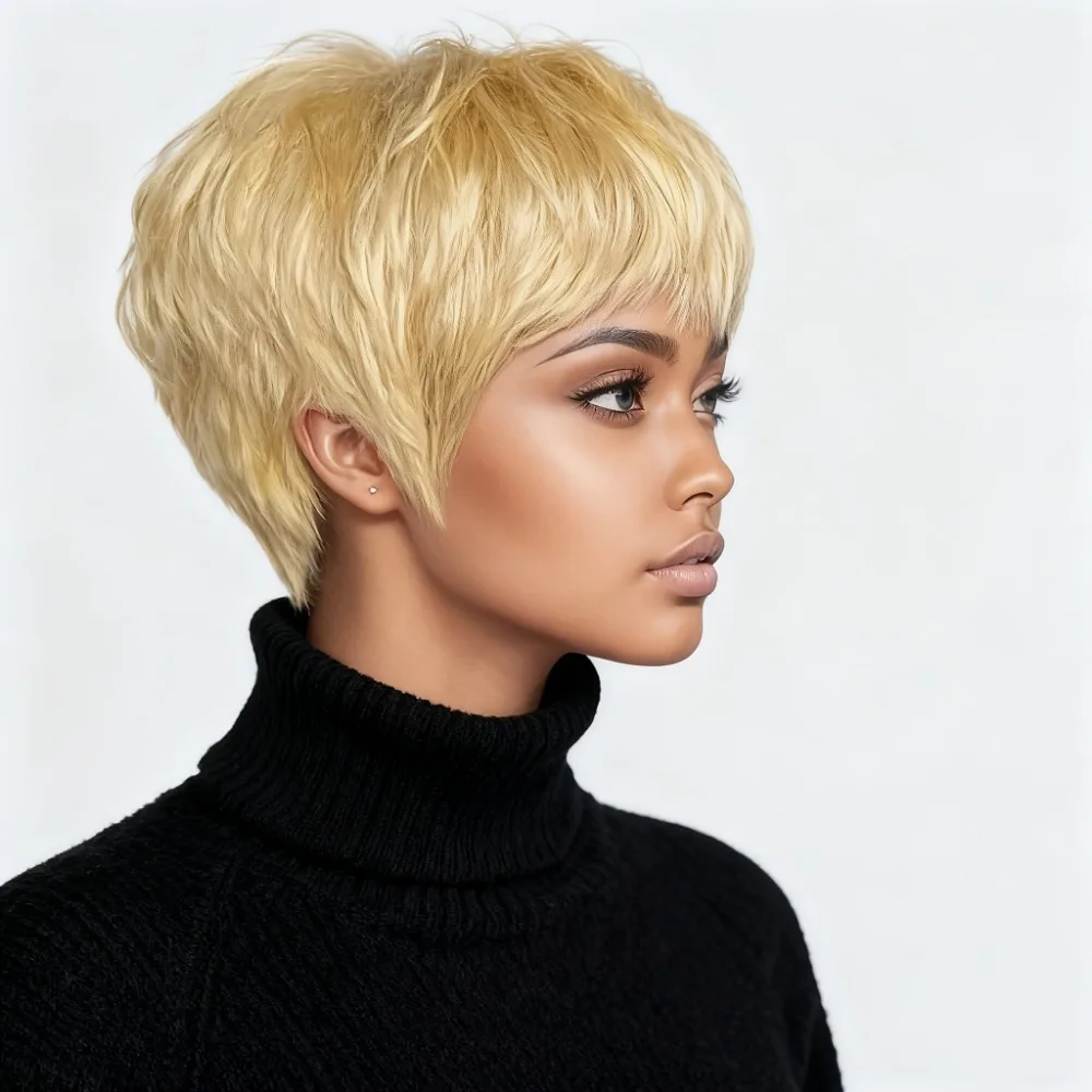 

6-дюймовый короткий парик из натуральных волос Remy для женщин - парик машинного производства, прямые светлые волосы с дышащей розовой сеткой