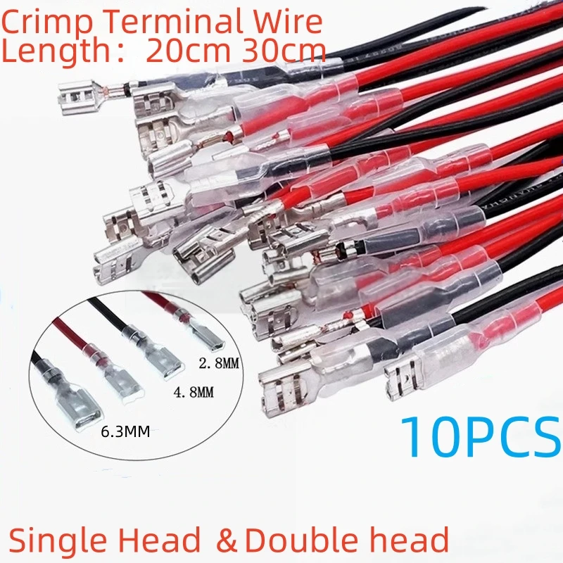 10PCS 2.8MM 4.8MM 6.3MM Plug-in Spring Insert with Wire Female Terminal Cable, Sheathed Single and Double Head Cable