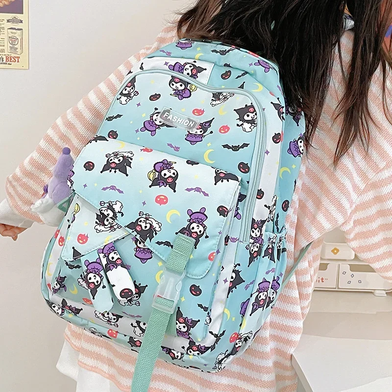 Sanrio Kulomi mochila escolar de tela con estampado coreano para estudiantes, mochila de gran capacidad con dibujos animados