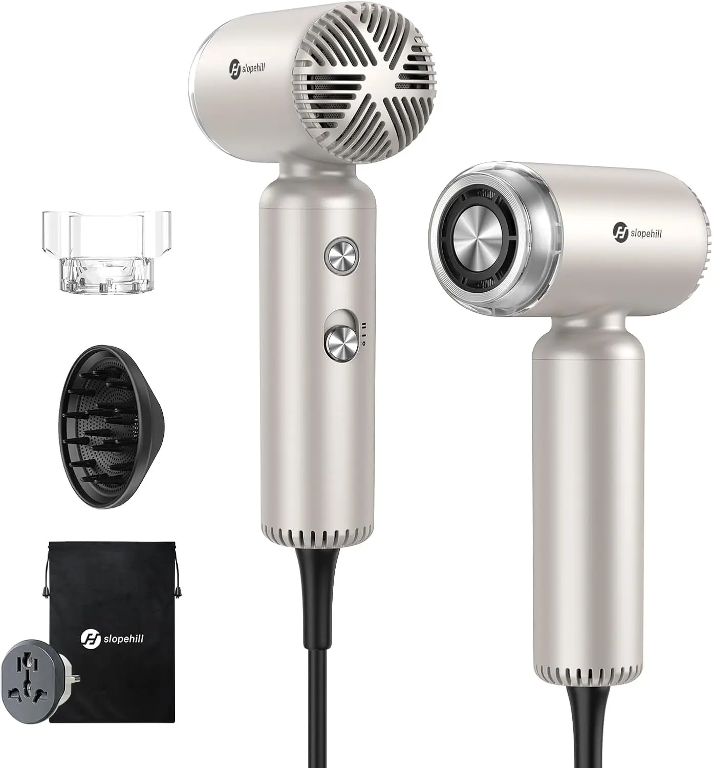 

Dual Voltage Travel Hair Dryer, Lightweight Ionic Fast Drying, Compact Quiet with Magnetic Diffuser for Women