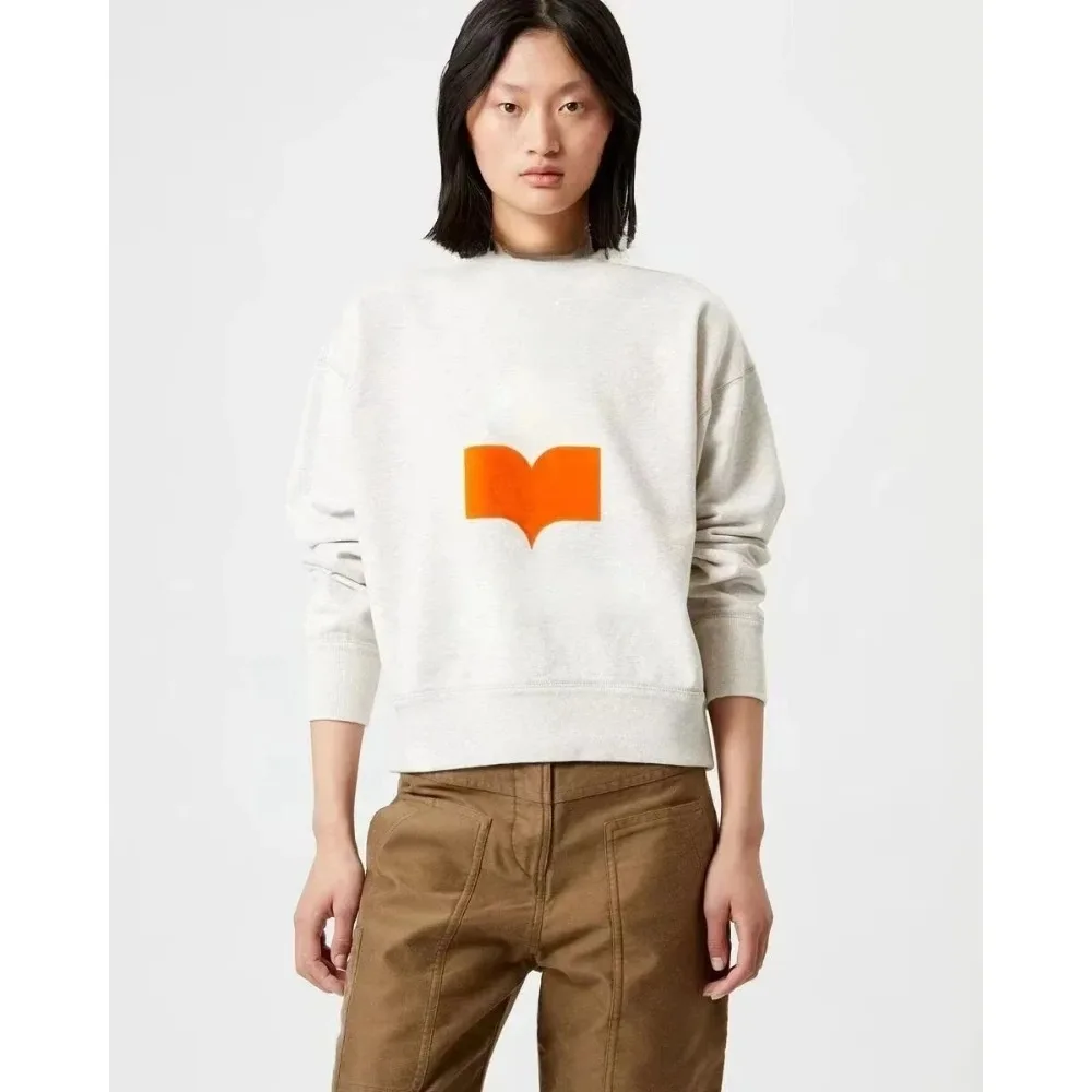 French Elegant New Cotton Jumper Fully Matched with Letter Printing Sports Style Crew Neck Sweater Loose Fleece Thermal Top