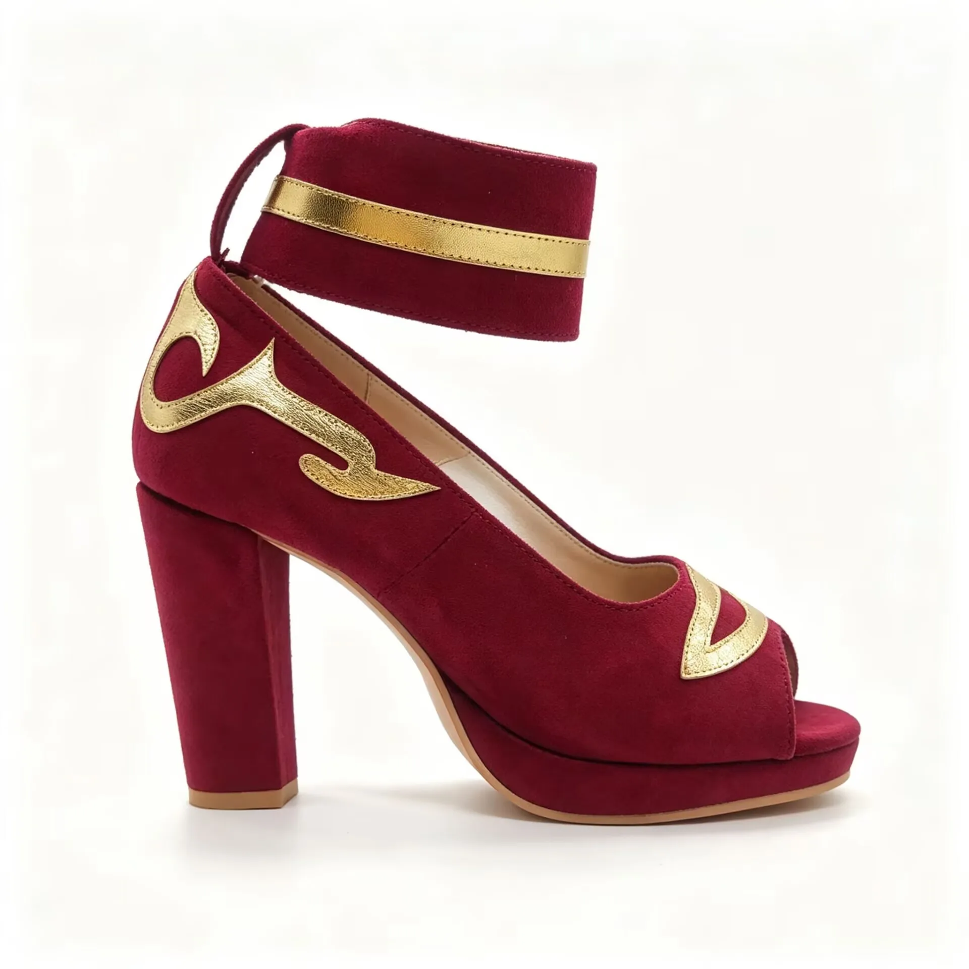 Evk Women's Red Suede Block Heel Peep Toe Dance Shoes Latin Ballroom Salsa Tango Cosplay Costume Stage Dancing Sandals Footwear