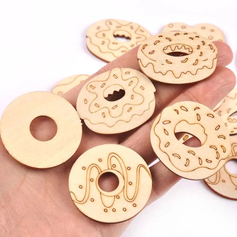 25pcs 4cm Donuts Pattern Natural Wooden Chips Scrapbooking Carft for Home Decoration Diy Embellishments cp3499