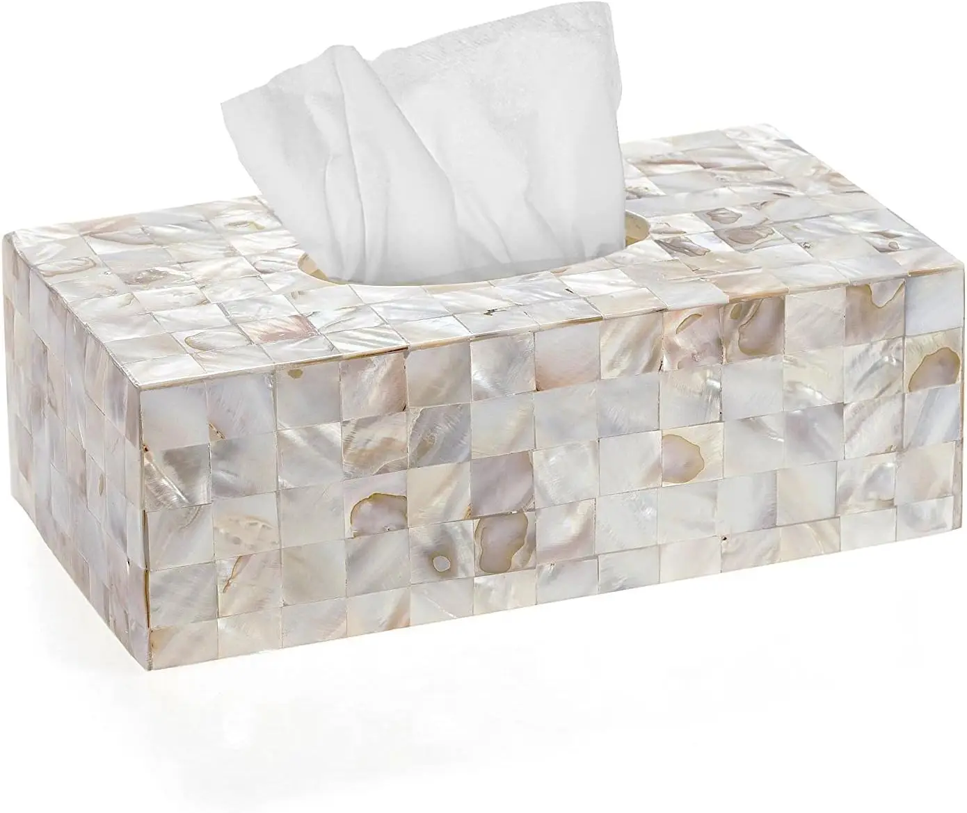 Tissue Box Cover Rectangular - Decorative Tissue Box Holder Rectangular is Finished in Beautiful Mother of Pearl Shells