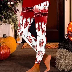 Highly Elasticated Bloody Print Sport Bottoms Ladies' 2024 Halloween Cartoon Leggings For Yoga High Waisted Nine-Minute Trousers