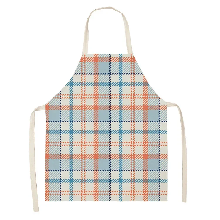 Color Grid Pattern Apron Kitchen Cooking Accessories Kitchen Oil-proof Adult Linen Sleeveless Apron Kitchen Cleaning Delantal