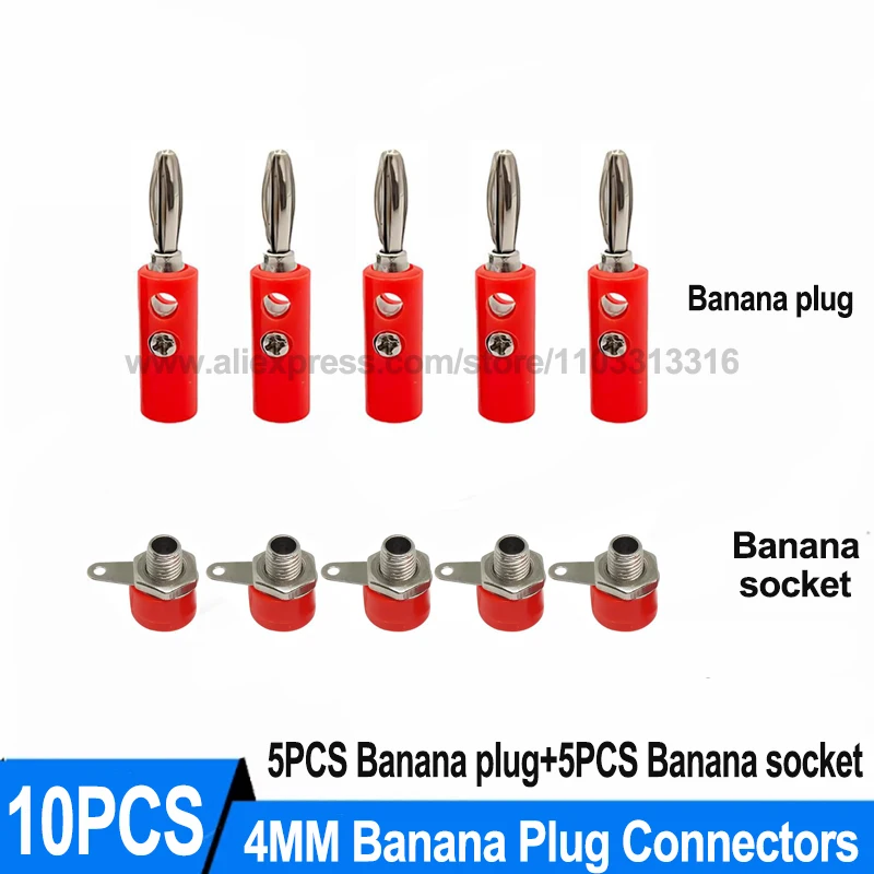 10PCS 4mm Banana plug Banana Socket Audio amplifier plug Test plug Socket Plug Connector Socket