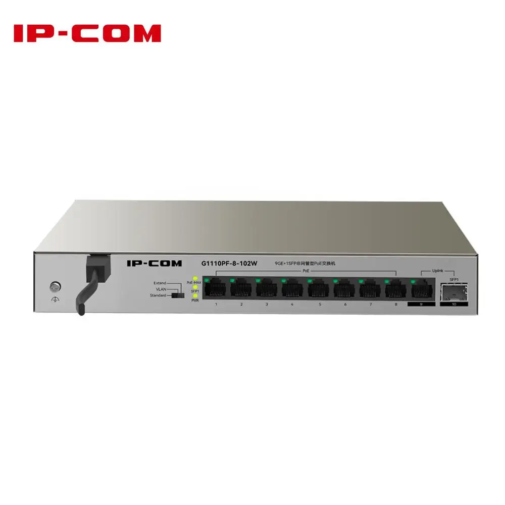 

IP-COM 10-port Gigabit PoE Switch 9GE+1SFP Ethernet Unmanaged Switch With 8-port PoE Supports Both RJ45 And SFP Uplink Ports