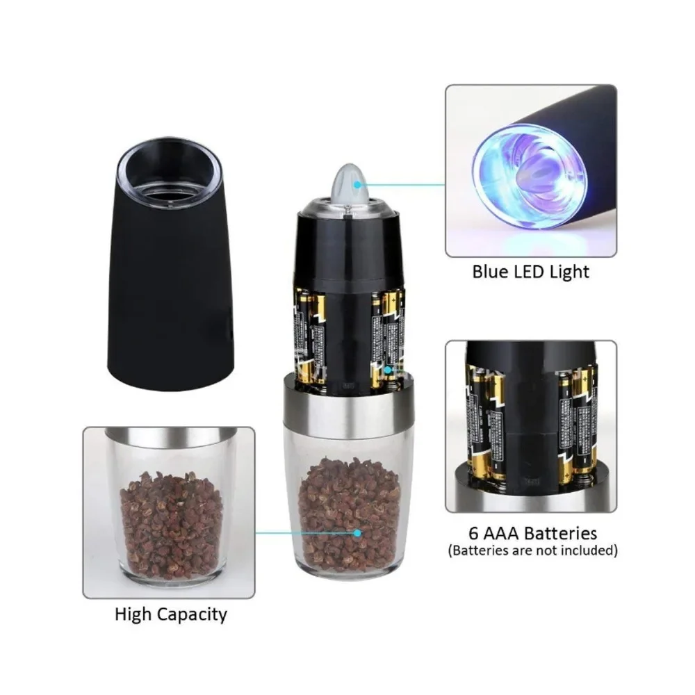 2Pcs Automatic Electric Gravity Induction Adjustable Salt and Pepper Grinder Spice Mill Food Particles Grinder Kitchen Tools