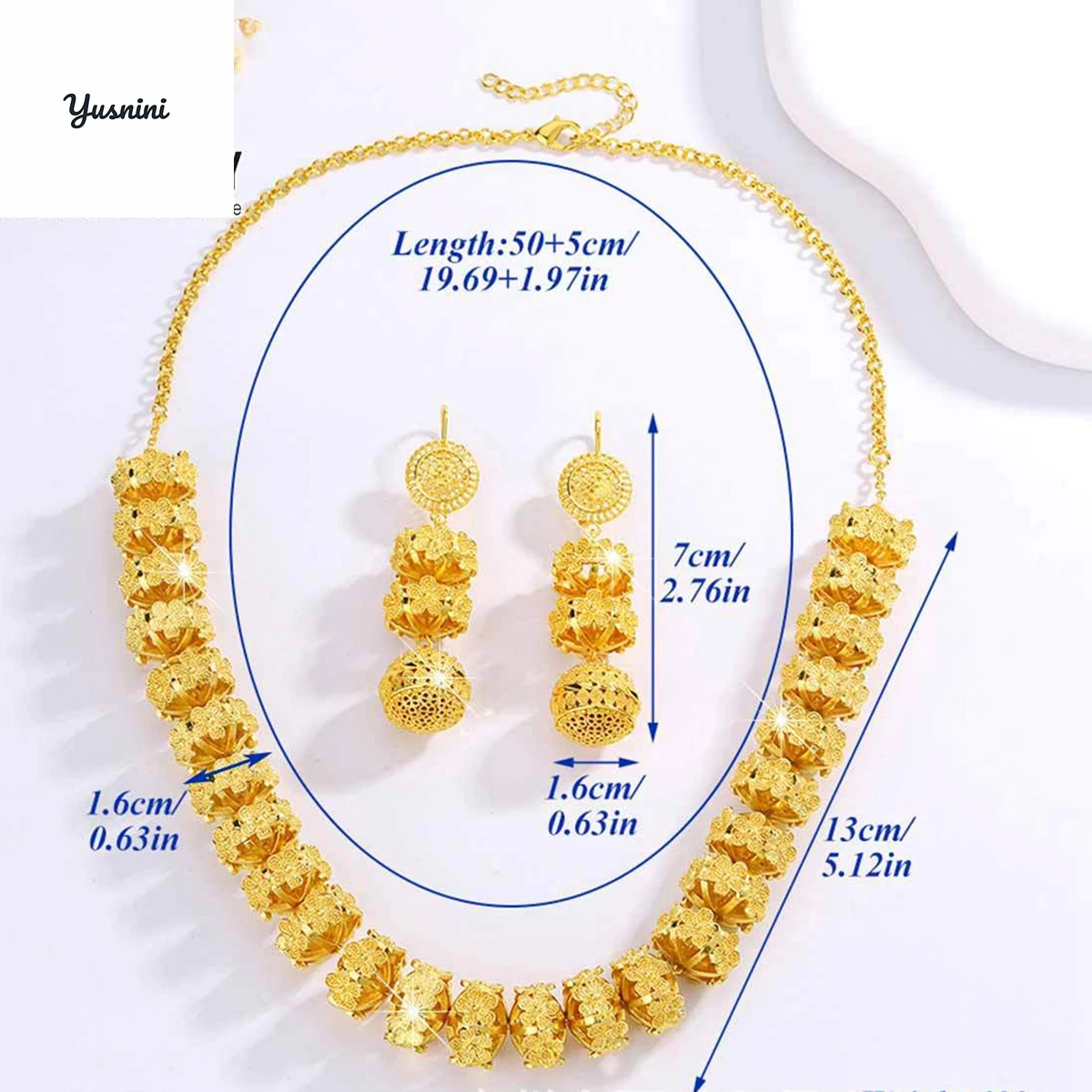 Модное французско-американское 24-каратное позолоченное ожерелье и серьги на заказ, комплект ювелирных изделий для свадебных и рождественских подарков для влюбленныхD10946