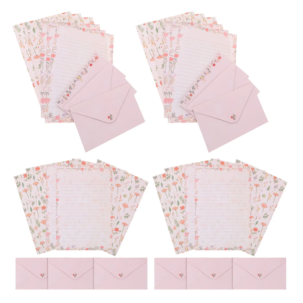 4 Sets Envelopes Stationery Letter Paper for Writing Multipurpose Invitation Creative Elegant Blank Pink