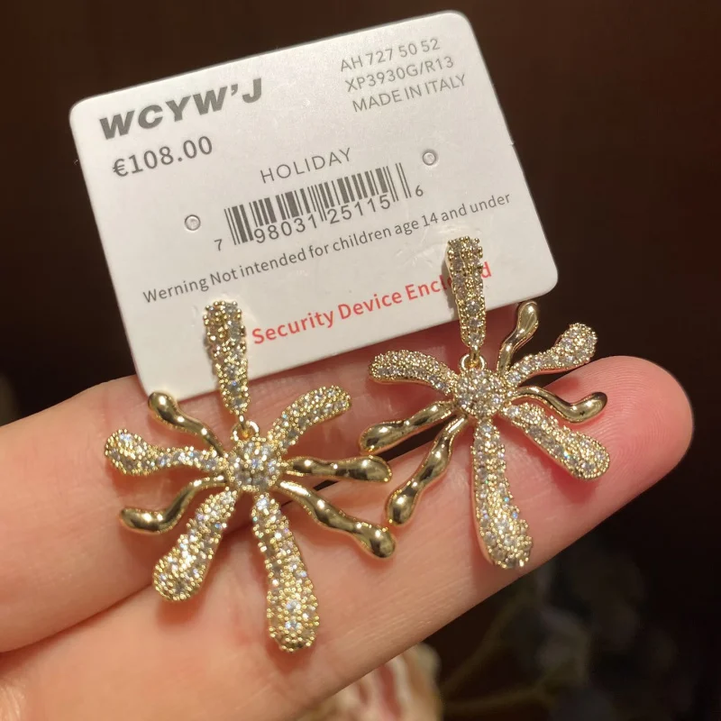 Luxury Chic Abstract Firework Shaped Earrings Gold Tone Micro Paved CZ Dangle Earrings for Night Out daily wear