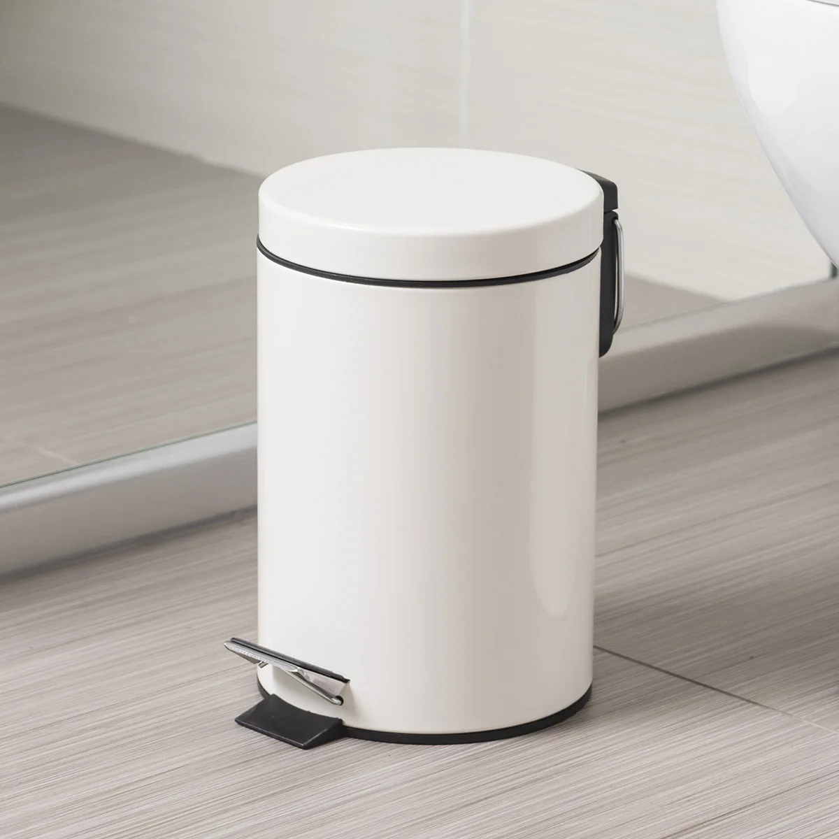 3L White and Silver Stainless Steel Dust Bin and Kitchen Household Metal Waterproof Garbage Can Foot Pedal Trash Can