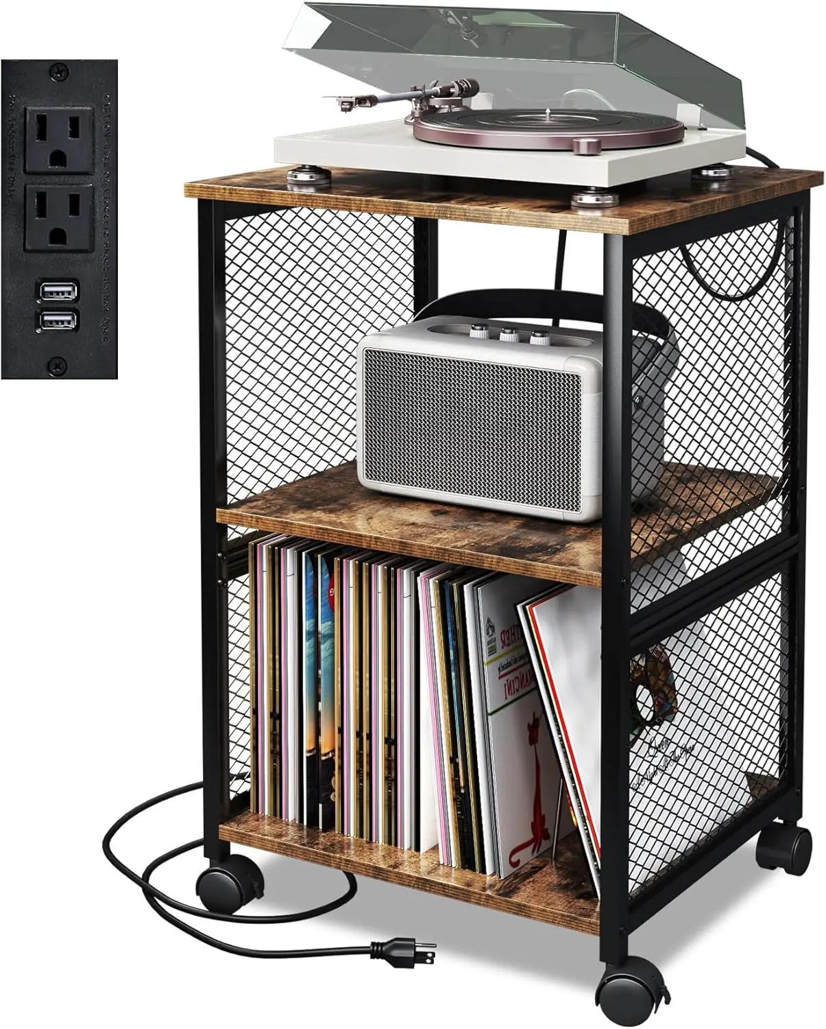 

Vinyl Record Storage Table, 3-Tier Record Player Stand with 3 Quick-Release Divider, Fashion Vinyl Storage Cabinet Display